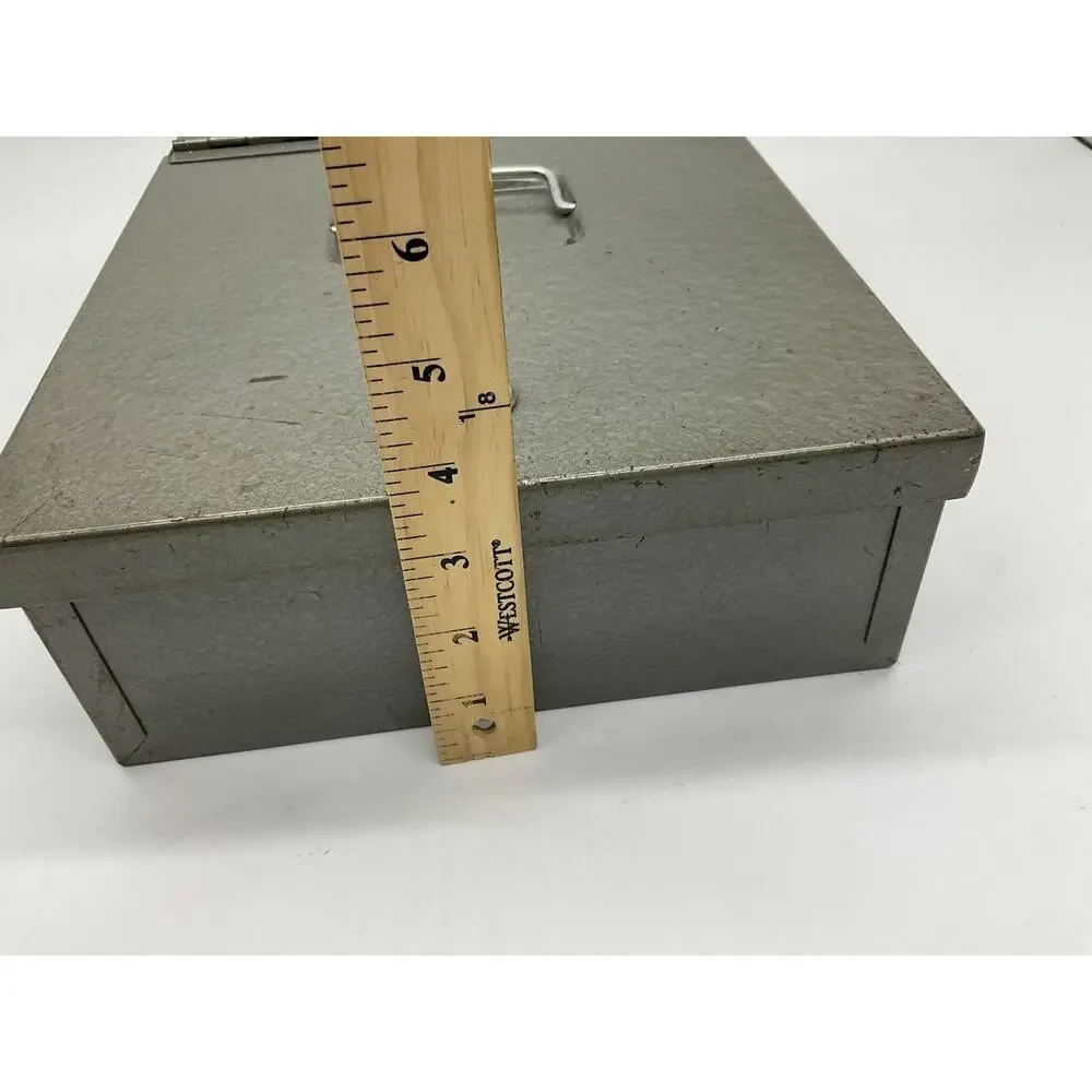 Vintage Protecto Gray Steel Security Lock Box‎ Cash Document Safe No Key